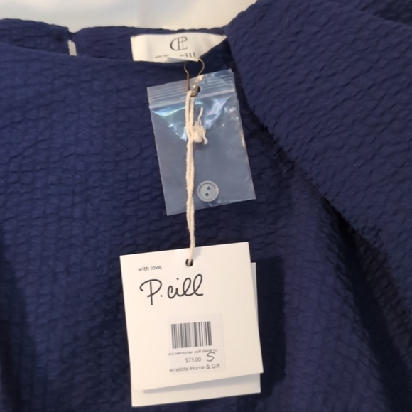 Pcill Navy Seersucker Balloon Sleeve Blouse NWT - Picture 2 of 5